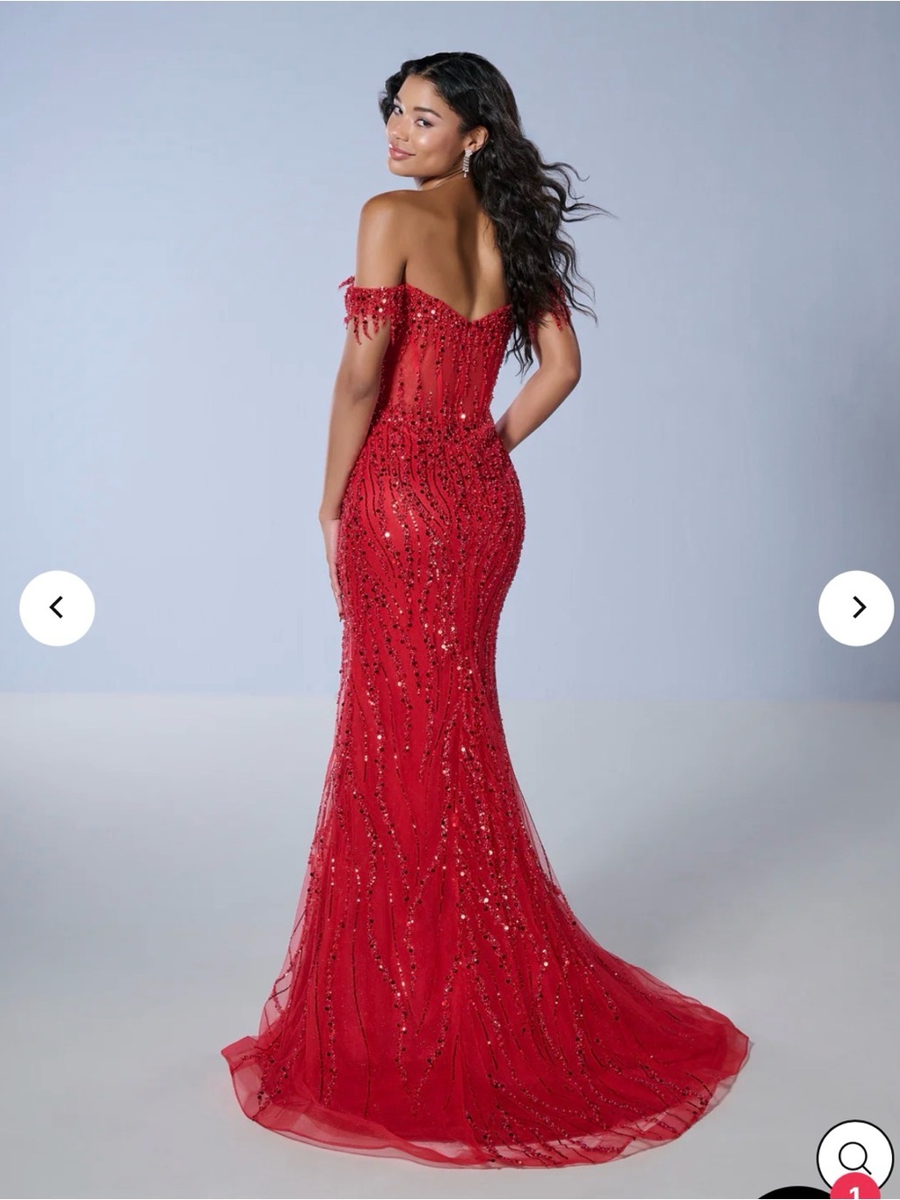 Tiffany Designs Red Beaded Prom Dress Evening Gown V-Neck with slit Size 2